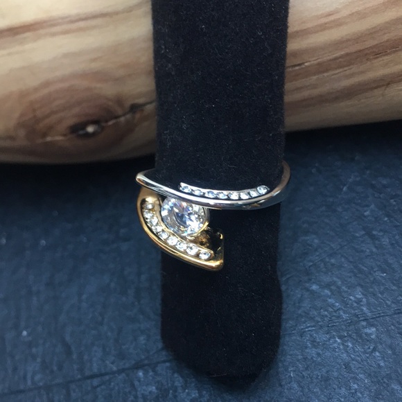 Two Tone Rhinestone Bypass Fine Fashion Ring - Picture 2 of 4